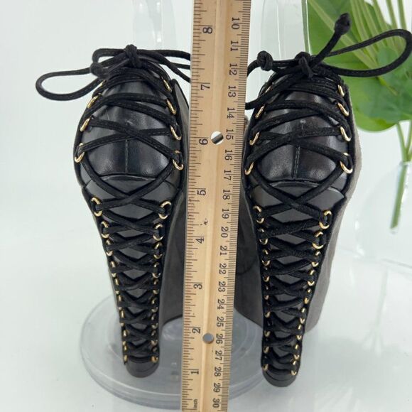 Saint Laurent Madge Suede Wedge Boots Women's Size 36 6 Gray Platform Lace Up - Picture 8 of 16